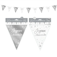 GUIRLANDE DE FANIONS JOYEUX ANNIVERSAIRE ARGENT 6M
