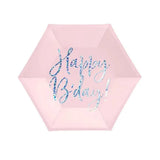 SET OF 6 DURABLE PINK HAPPY B-DAY PAPER PLATES 18CM