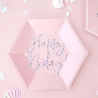 SET OF 6 DURABLE PINK HAPPY B-DAY PAPER PLATES 18CM