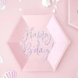 SET OF 6 DURABLE PINK HAPPY B-DAY PAPER PLATES 18CM