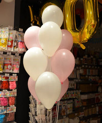 BOUQUET DE 10 BALLONS LATEX 30CM | ROSE + BLANC/ARGENT