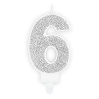 BOUGIE ANNIVERSAIRE CHIFFRE 6 ARGENT 7CM