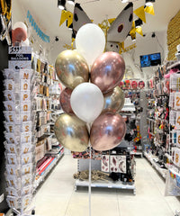 BOUQUET OF 10 SHINY LATEX BALLOONS 33CM | PINK + GOLD + SILVER