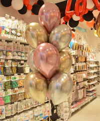 BOUQUET OF 10 SHINY LATEX BALLOONS 33CM | PINK + GOLD + SILVER