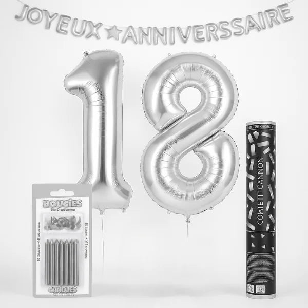 Pack Chiffre Hélium - Anniversaire Doré ou Argenté + Déco Coordonnée
