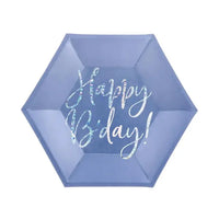 SET OF 6 DURABLE BLUE HAPPY B-DAY PAPER PLATES 18CM