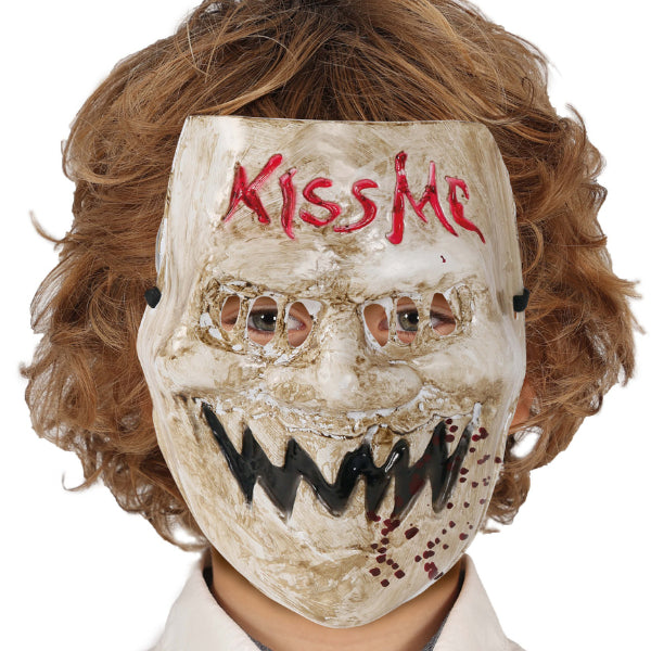 Masque Halloween Kiss Me ensanglanté avec dents noires effrayantes.