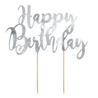CAKE TOPPER HAPPY BIRTHDAY ARGENT 22CM