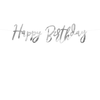 HAPPY BIRTHDAY CARDBOARD GARLAND SILVER 62CM
