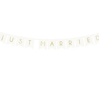 JUST MARRIED CARDBOARD GARLAND WHITE 15X155CM