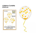 BAG OF 6 GOLDEN CONFETTI BALLOONS 45CM