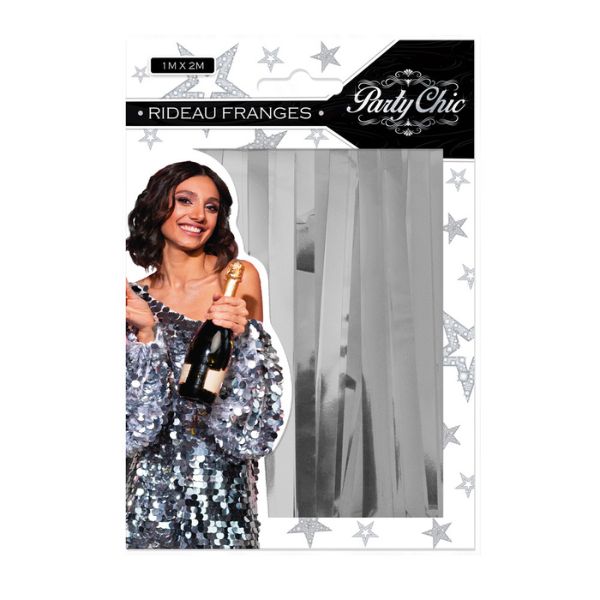 SILVER METALLIC FRINGED CURTAIN 100X200CM