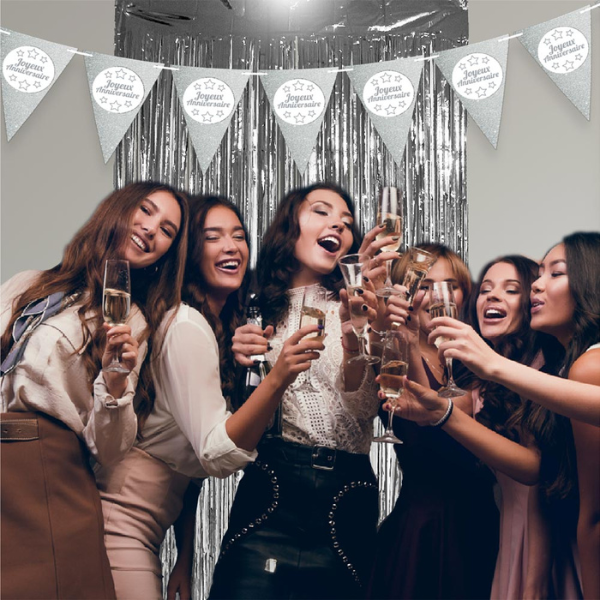 SILVER METALLIC FRINGED CURTAIN 100X200CM