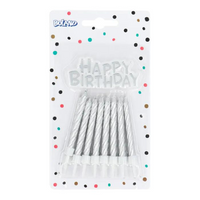 16 BOUGIES AVEC TOPPER 'HAPPY BIRTHAY' ARGENT