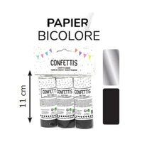 3 CANONS CONFETTIS 11 CM ARGENT+NOIR PAPIER DE SOIE