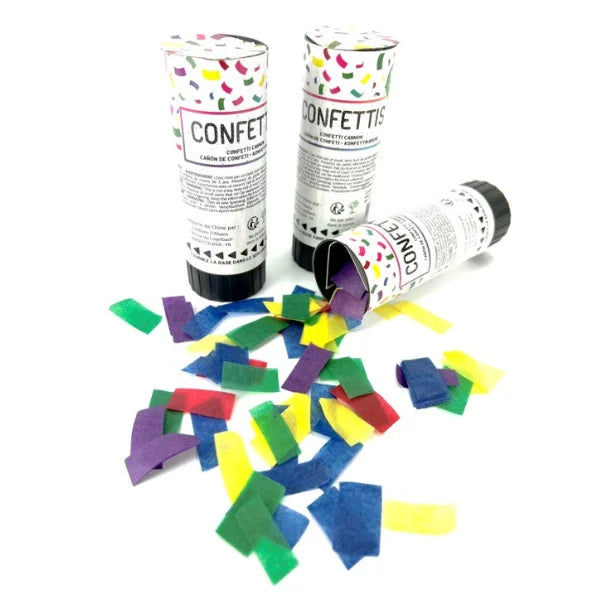 3 CANONS CONFETTIS 11 CM MULTICOLOR PAPIER DE SOIE