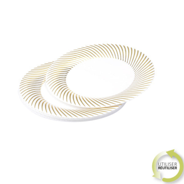 SET OF 6 REUSABLE PLASTIC PLATES 18CM SILVER