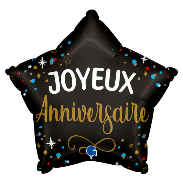 HAPPY BIRTHDAY STAR BALLOON BLACK 46CM