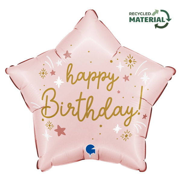 HAPPY BIRTHDAY STAR BALLOON PINK 46CM