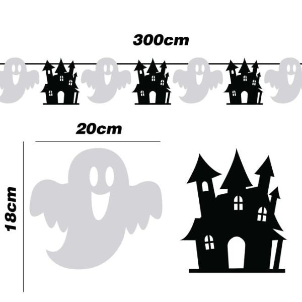 GUIRLANDE FANTÔMES ET CHÂTEAUX 300CM 20X18 CM