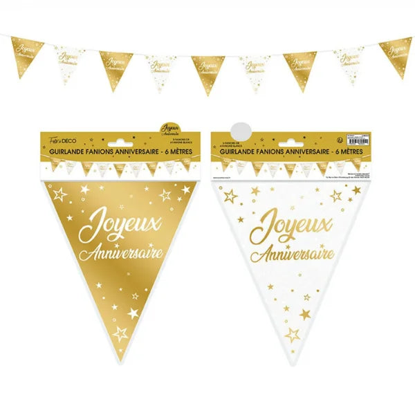 HAPPY BIRTHDAY PENNANT GARLAND GOLD 6M