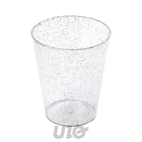 GOBELETS TRANSPARENTS AVEC PAILLETTES ARGENT X20