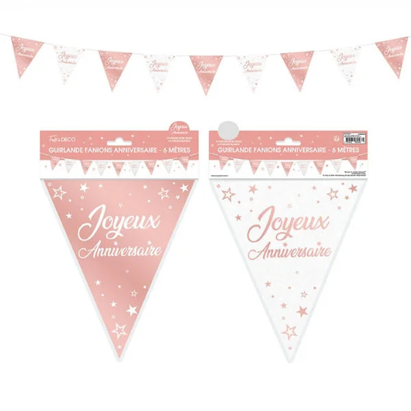 HAPPY BIRTHDAY PENNANT GARLAND ROSE GOLD 6M