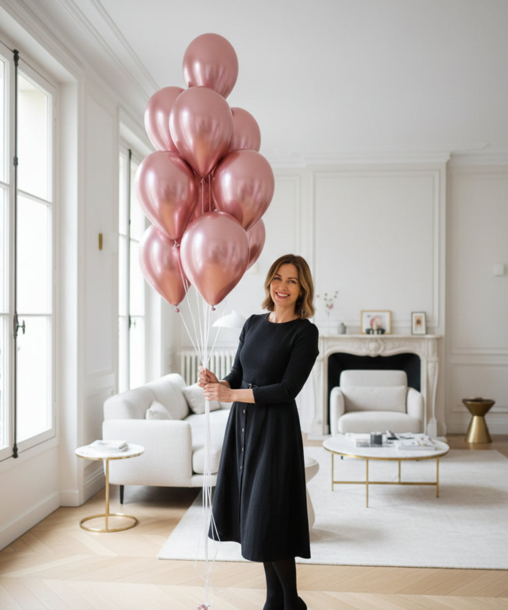 BOUQUET DE 10 BALLONS LATEX SHINY 33CM | DORÉ/ ARGENT/ ROSE GOLD