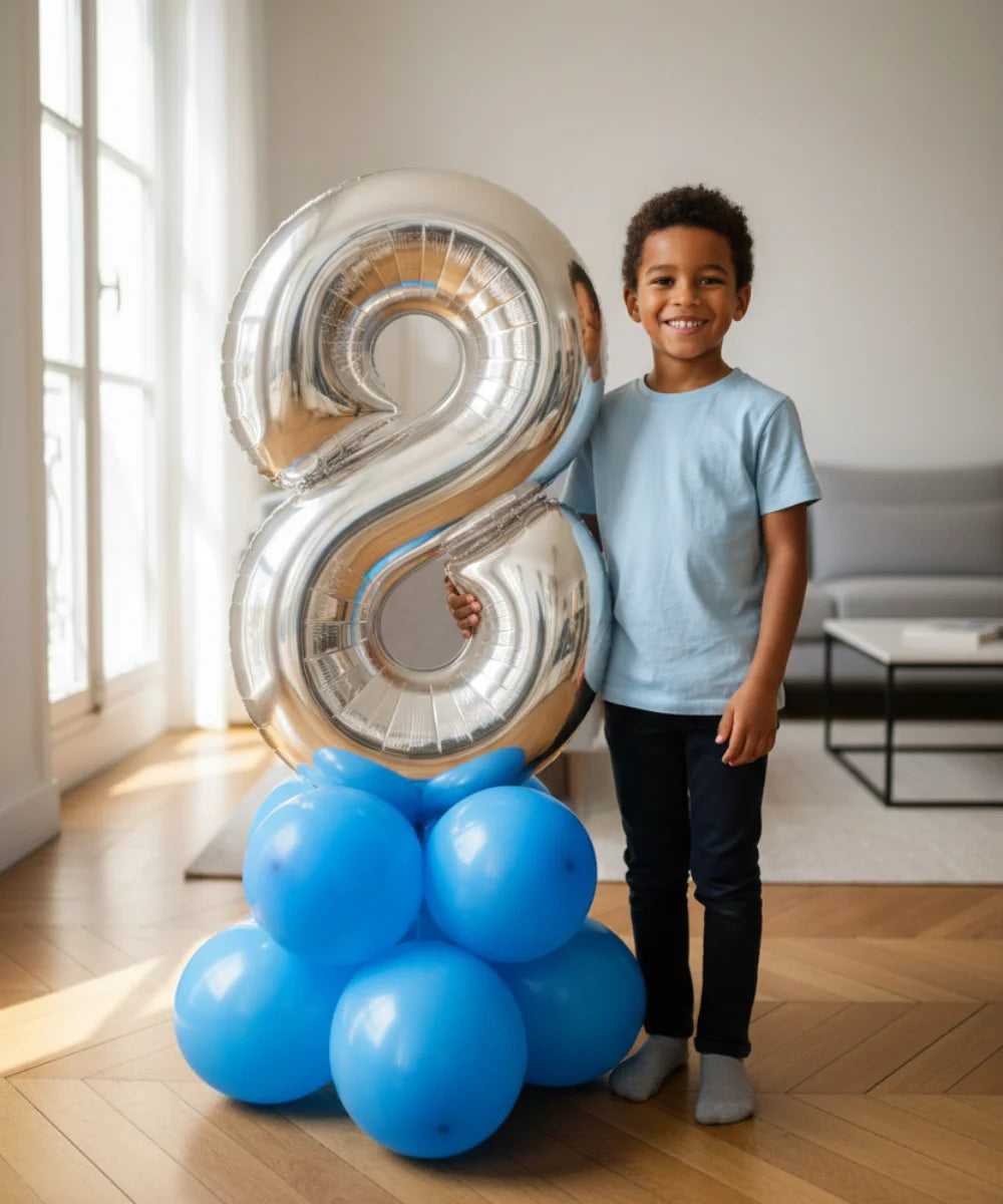 BOUQUET BALLON CHIFFRE ANNIVERSAIRE AVEC SOCLE EN LATEX