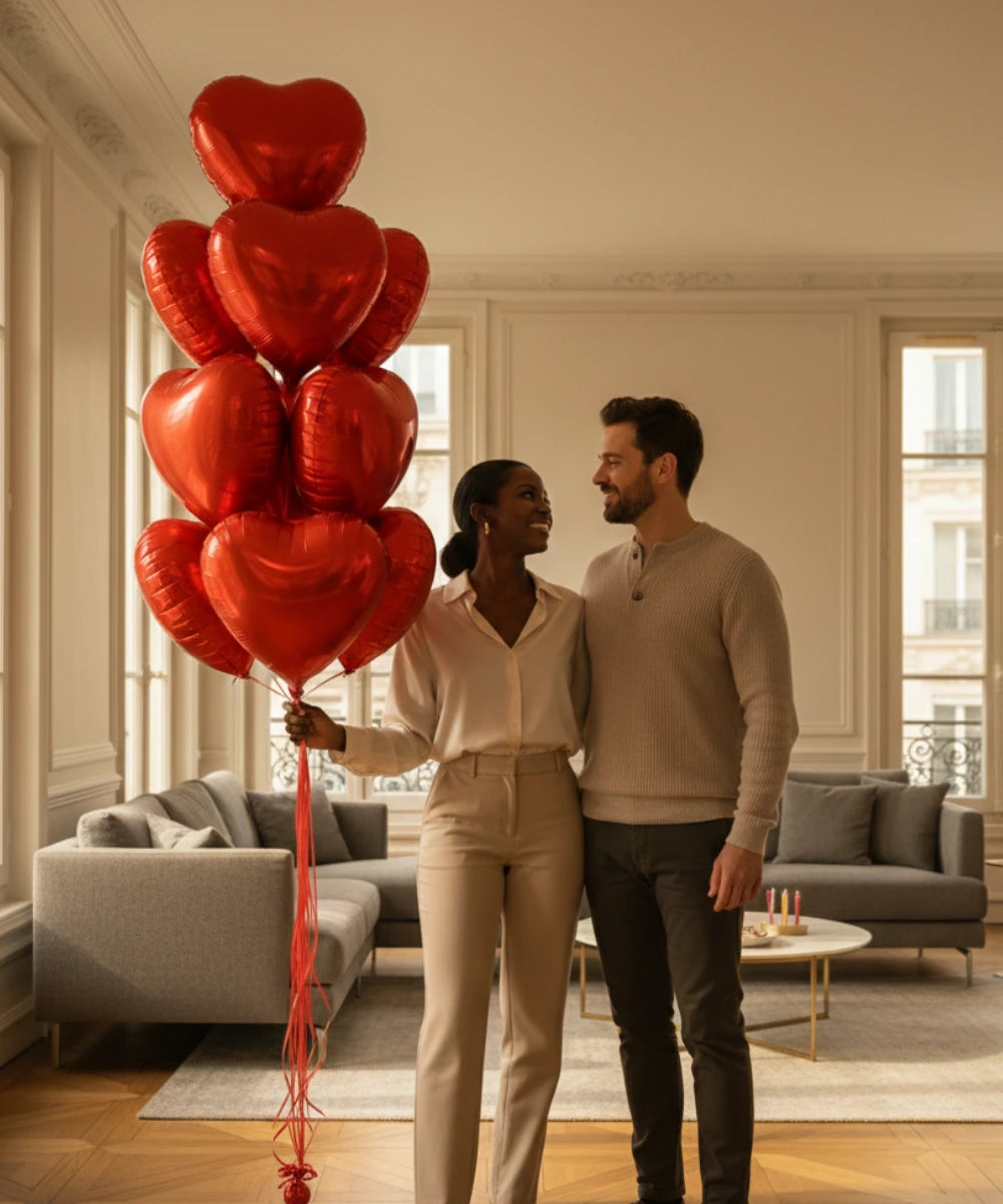 BOUQUET DE BALLONS CŒUR ROUGE ALUMINIUM