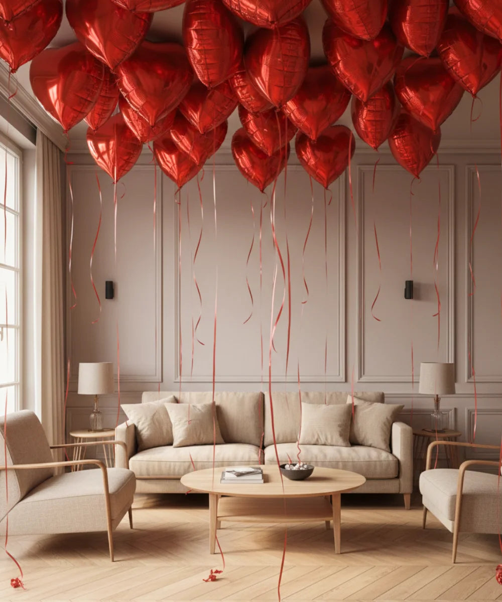 SET DE BALLONS COEUR 45CM ALUMINIUM GONFLÉ À L'HÉLIUM