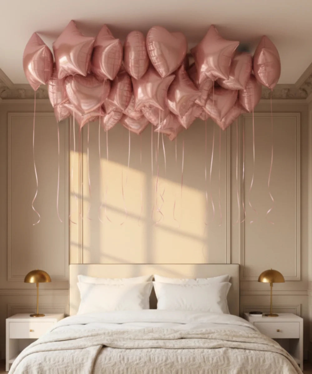 SET DE BALLONS COEUR + ETOILE ALUMINIUM 45CM GONFLÉ À L'HÉLIUM