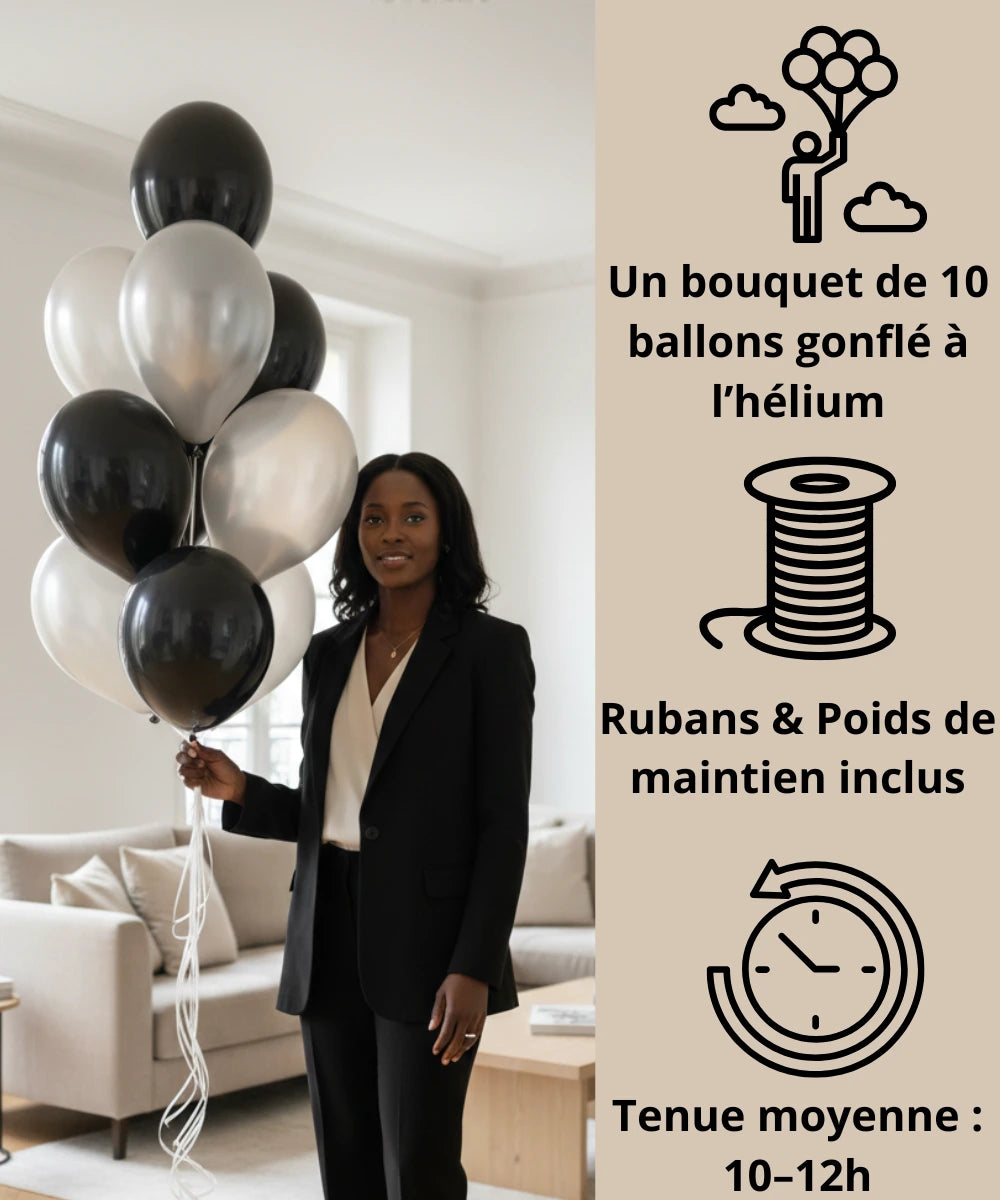BOUQUET OF 10 LATEX BALLOONS 30CM | BLACK + SILVER