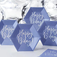 SET 6 ASSIETTES CARTON DURABLE BLEU HAPPY B-DAY 18CM