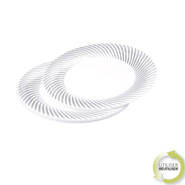 SET OF 6 REUSABLE PLASTIC PLATES 18CM SILVER
