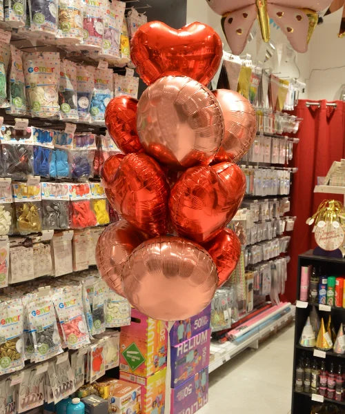 bouquet de ballons aluminium cœur et ronds gonflés à l’hélium