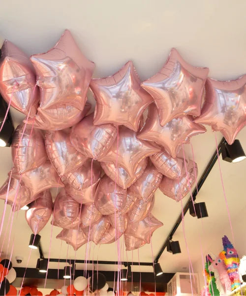 SET DE BALLONS COEUR + ETOILE ALUMINIUM 45CM GONFLÉ À L'HÉLIUM