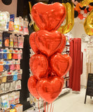 BOUQUET OF RED HEART ALUMINUM BALLOONS