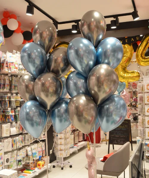 BAG OF 5 SHINE BLUE LATEX BALLOONS 33CM