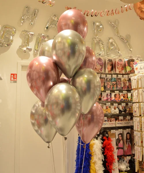 ballons latex brillant pour anniversaire argent et rose