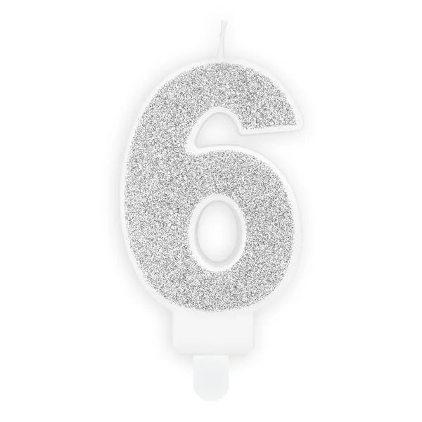 BOUGIE ANNIVERSAIRE CHIFFRE 6 ARGENT 7CM