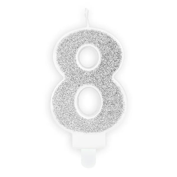 BOUGIE ANNIVERSAIRE CHIFFRE 8 ARGENT 7CM
