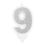 BIRTHDAY CANDLE NUMBER 9 SILVER 7CM