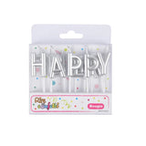 SET 13 CANDLES LETTERS HAPPY BIRTHDAY SILVER 8CM