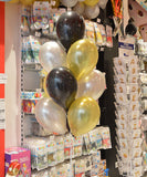BOUQUET OF 10 LATEX BALLOONS 30CM | GOLD + BLACK + SILVER