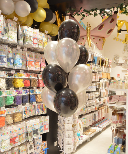 BOUQUET OF 10 LATEX BALLOONS 30CM | BLACK + SILVER