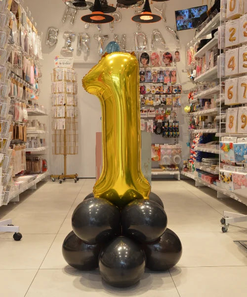 Bouquet ballon chiffre anniversaire avec socle en latex gold