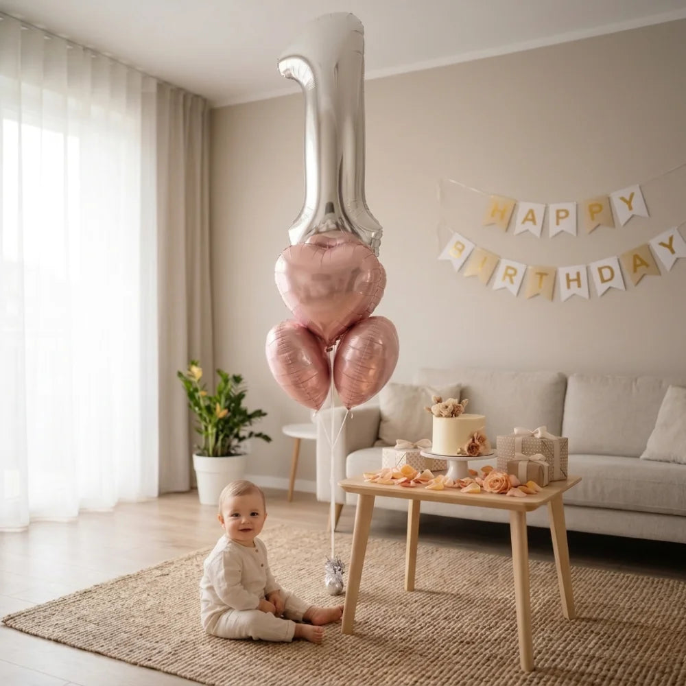 BOUQUET BALLONS CHIFFRE & CŒURS HÉLIUM – DÉCORATION ANNIVERSAIRE