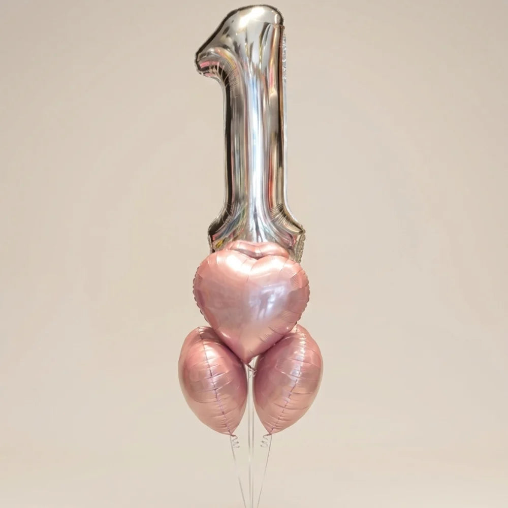 Bouquet ballons chiffre hélium avec ballons cœur décoration anniversaire