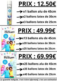 BOUTEILLE D'HÉLIUM POUR ENVIRON 50 BALLONS DE 23CM